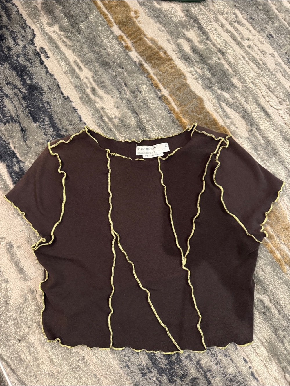 Urban Renewal Brown Crop Top with Light Green Trim